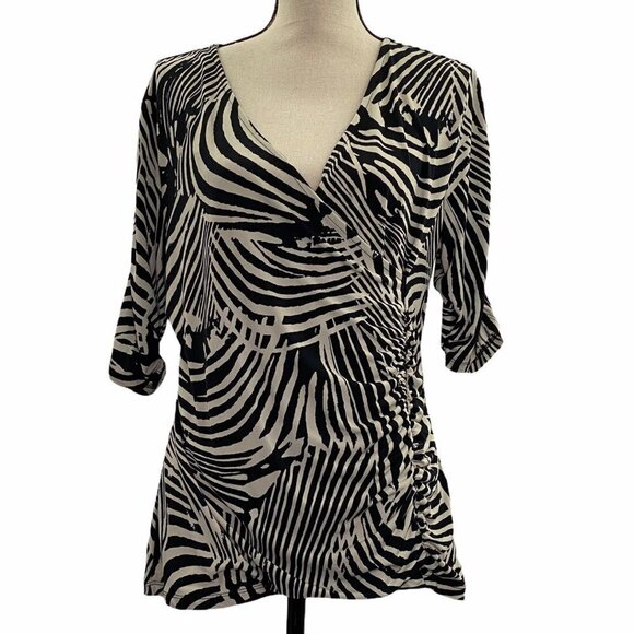 Style & Co Zebra Print Ruched 3/4 Sleeve Blouse L - Picture 1 of 9